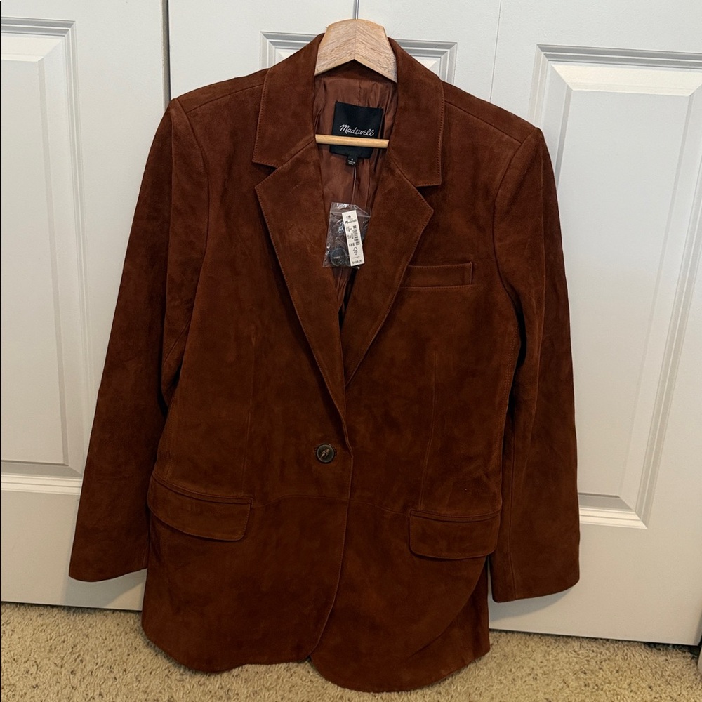NWT Madewell The Kline Blazer in Soft Mahogany Suede